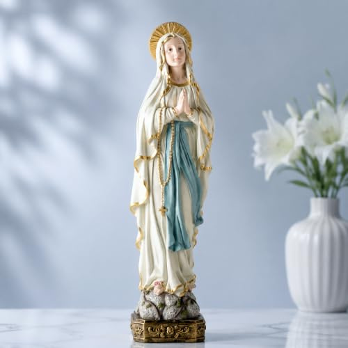 Statue Our Lady of Lourdes, 38,1 cm, Kunstharz, Jungfrau Maria, katholische Heimdekoration | Handbemalter religiöser Akzent für Gebetsecken, Altare, Regale und Gärten