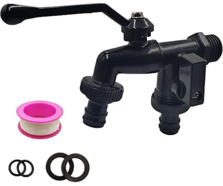 Zunishaone Grifo de agua doble para exterior, grifo de exterior con doble salida – Doble salida latón 1/2 pulgada grifo de jardín | Grifo exterior resistente a las heladas, 1 en 2,