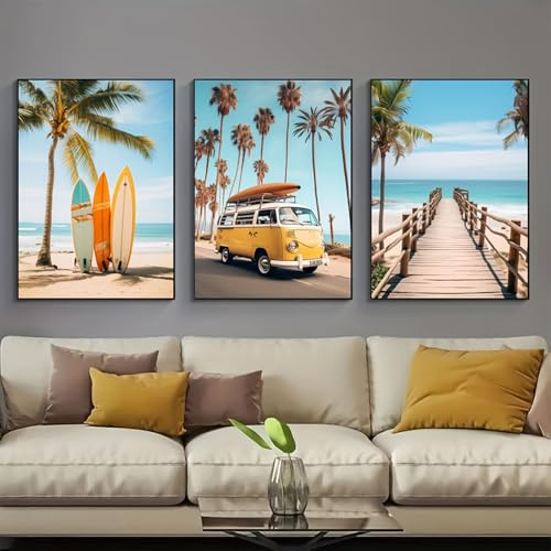 AQCQDQ 3er Premium Poster Set, Surfbrett-Poster, Sommerstimmung Poster Surfset, Modern Print Kunstposter, Wandbilder Deko für Wohnzimmer Schlafzimmer, Ohne Rahmen (50 x 70 CM)