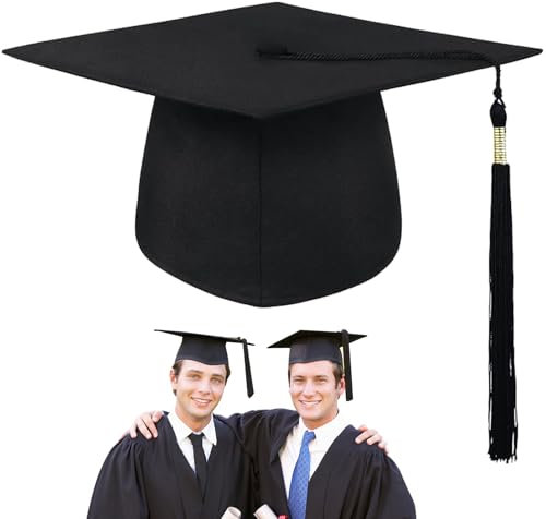Schwarz Abschluss Hut, Bachelor Absolventenhut, Absolventenkappe mit Anhänger Quaste, Verstellbar Bachelor Abschluss Hut, für Abschlussfeiern vom Studium, Universität, Cowboyhut Fasching Westernhut