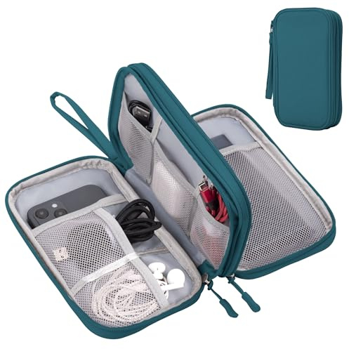 Arae Étanche Sac de Câble de Voyage Grande Capacité Antichoc, Organisateur Portable Double Couche pour Accessoires Électroniques, Compact pour Tech Gadgets, S, Vert foncé
