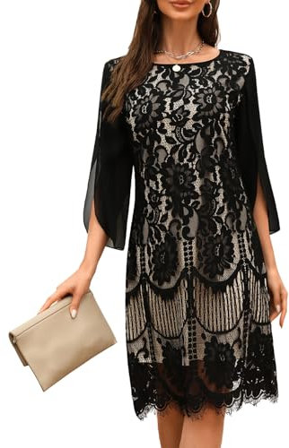 COOAN Damen Formales Kleid Hochzeitsgäste Cocktail Spitze Pailletten Kleider