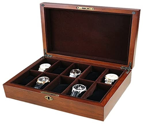 HDICUHNANU Uhrenaufbewahrung 10 Slots Uhrenbox Display Aufbewahrungskoffer Holzuhr Schmuck Aufbewahrungsbox Organizer Box Watch Organizer Uhren Zubehör
