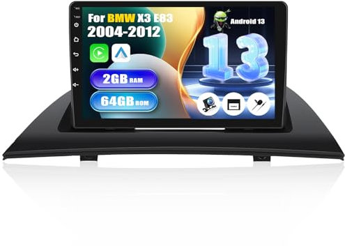 SIXWIN [2+64G] Android 13 Autoradio mit CarPlay/Android Auto für BMW X3 E83 (2004-2012),9 Zoll Touchscreen mit WiFi GPS Bluetooth FM/RDS EQ+Rückfahrkamera