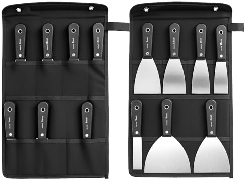 QWORK® 7-Piece Stainless Steel Wallpaper and Paint Scrappers Tool Set, Paint Scrapers 1/1.5/2/2.5/3/4/5 with Ergonomic Handles and Foldable Storage Bag