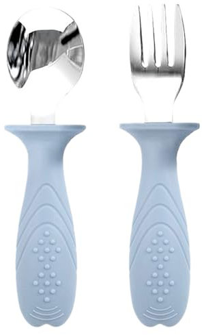 Ancsttu Set Posate per Bambini - Posate Per Bambini In Acciaio Inox Con Impugnatura Ergonomica | Posate in Acciaio Inossidabile per Alimenti con Impugnatura in Silicone, Ideali per Casa e Viaggi