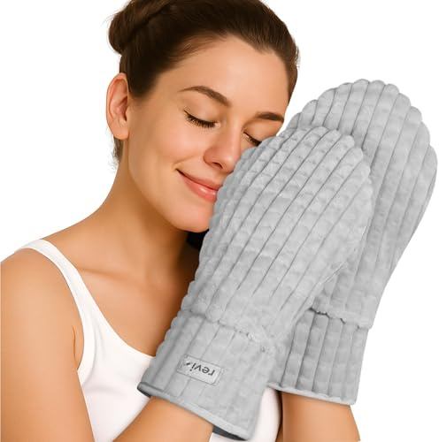 REVIX Microwavable Heated Gloves for Arthritis Hands & Fingers | Flaxseed Hand Warmers with Moist Heat; Hot & Cold Heating Mittens for Women & Men; Unscented, Gray, 1 pair