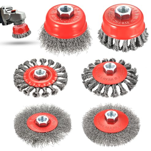 6 Pcs Cepillo Alambre Taladro para Amoladora Angular, 75 mm y 100 mm Cepillo de Alambre para Taladro con M14x2 Modelos para Pulir, Esmerilar, Desoxidar, Eliminar óxido y Desbarbar