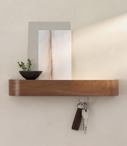 Kazai. Schlüsselbrett 'Toke' | Minimalistisches Schlüsselhaken-Design aus Berlin | Moderner Schlüsselhalter mit Ablage aus Holz | Schlüsselregal als Flur Möbel für die Wand | Walnuss