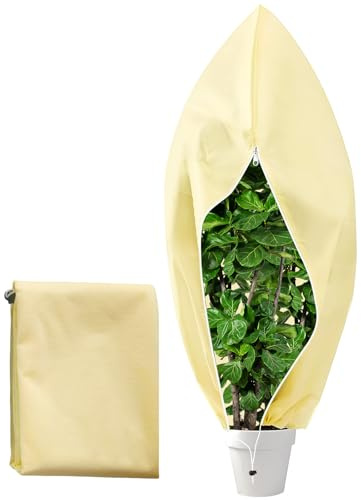 Vaskula Toile Hivernage Plante Exterieur 120 x 180 cm Housse Hivernage avec Fermeture Eclair et Cordon de Serrage Réutilisable Voile Hivernage pour Plantes en Pot Protection Arbre Hiver