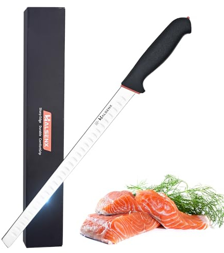 HALSENX Fillet Knife Salmon Slicer - Non-Slip SoftGrip Handle Fish Knife for Slicing, Sushi Making (12 Inch)