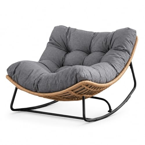 Home Republic Oversized Outdoor Rocking Chair, Rocking Egg Chair with Thick Water-Resistant Cushion for Indoor/Outdoor, Patio, Garden, Living Room & Balcony, 150 kg Capacity (Bamboo)