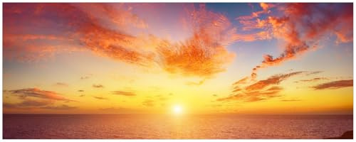 Wallario Küchenrückwand selbstklebend 115 x 50 cm, Motiv: Sonnenuntergang über dem Meer - rote Wolken und Blauer Himmel | Spritzschutz abwischbar & pflegeleicht