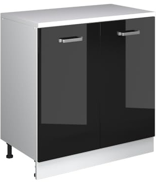 Vicco Erweiterungsschrank Rion, Schwarz Hochglanz/Weiß, 80 x 46 cm ohne Schräge mit 2 Türen, kombinierbar mit Rion Dachschrägenschränken und Schrankmodulen