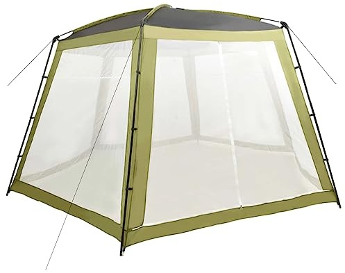 Kaloriko Tenda da piscina in tessuto verde con telaio in acciaio, 590 x 520 x 250 cm, resistente ai raggi UV e ventilata, adatta per piscine rotonde fino a 400 cm di diametro, con pareti laterali in