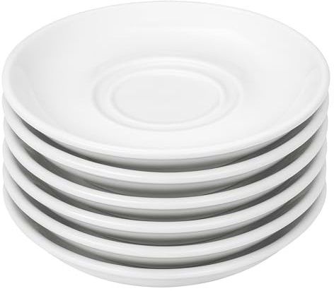 Utopia Pure White Double Well Saucer 15 cm (6 inch) – Fully Vitrified Porcelain Saucer for Coffee & Tea Cups – Dishwasher & Microwave Safe – Professional Catering Hospitality Tableware (Pack of 6)