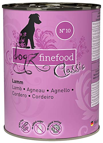 dogz finefood Hundefutter nass - N° 10 Lamm - Feinkost Nassfutter für Hunde & Welpen - getreidefrei & zuckerfrei - hoher Fleischanteil, 6 x 400 g Dose