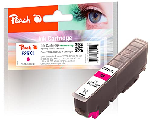 Peach E26 Druckerpatrone XL Magenta ersetzt Epson No. 26XL m, C13T26334010 für z.B. Epson Expression Premium XP -510, Epson Expression Premium XP -520, Epson Expression Premium XP -600