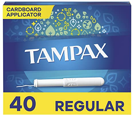 Tampax Tampons, Regular Absorbency, Cardboard Applicator, Leakgaurd Skirt, Unscented, 40 Count