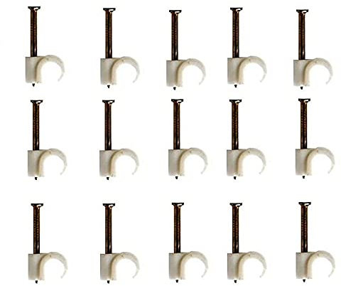 Merriway BH02714 (100 Pcs) Round Cable Clips Suitable for RG59, RG6 Coaxial and Cat5e Ethernet Cable, 6mm (0.25 inch) White - Pack of 100 Pieces