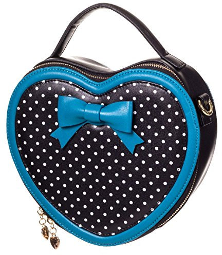 Banned Apparel Great Heights Retro Rockabilly Polka Dot Heart Shaped Bag Black Black