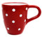UNGARNIKAT Tasse à café au lait en céramique, rouge, avec pois blancs peints à la main, convient au micro-ondes, pour la cuisine et le bureau, passe au lave-vaisselle.