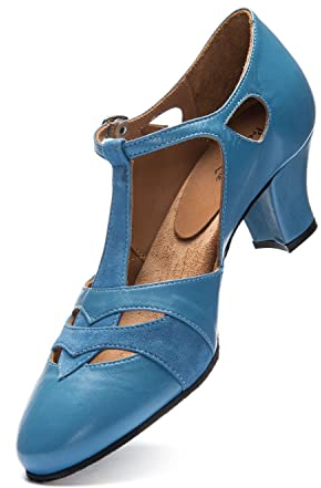 Rumpf Premium Line 9233 Damen Swing Lindy Hop Balboa Tanz Schuhe Leder Absatz 5 cm, Blau, 40.5 EU