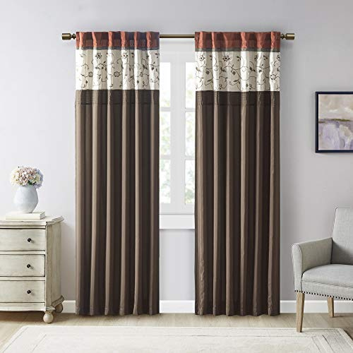 Madison Park Serene Embroidered Light Filtering Treatment Curtain Rod Pocket/Back Tab Single Window Panel Drape for Bedroom Livingroom and Dorm, 50x84, Spice
