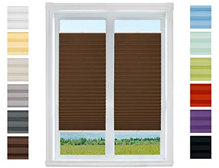 Plissee Rollo NACH MAß zum Anschrauben | TOP QUALITÄT Pearl Stoffkollektion | Halterungen zum Schrauben | Faltrollo Jalousie, Sichtschutz, Sonnenschutz Fenster (Braun, B: 81-90cm, H: 171-190cm)