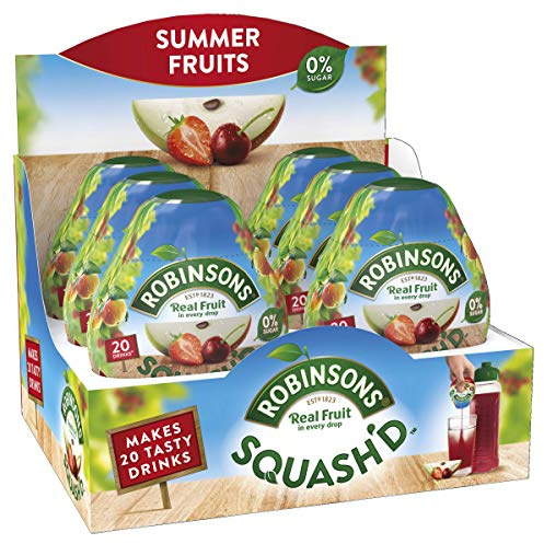 Robinsons SQUASH'D, 0 Percent Sugar, Real Fruit Squash, Low Calorie, Summer Fruits, Makes 20 Drinks Per Pack, 6 x 66 ml Packs