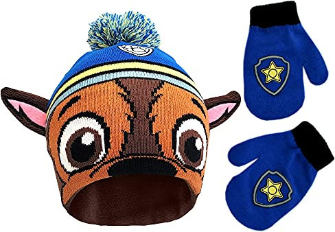 Nickelodeon Satz von Hut und Handschuhe von Paw Patrol Charakter Hut für Jungen Alter 2-4 Blau/Chase