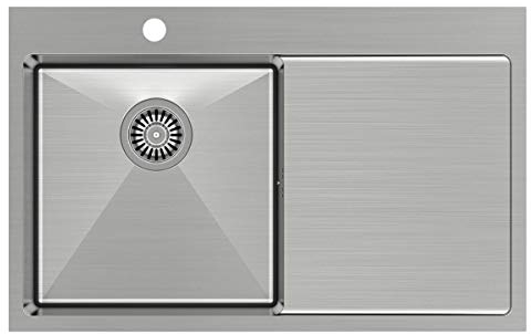 VBChome Spülbecken 78 x 48 cm Edelstahl Einbauspüle Küchenspüle 1 Becken Gebürstete Edelstahl Stahlwaschbecken Spüle Unterbau Glatt langlebig rostfrei Silber Abtropffläche