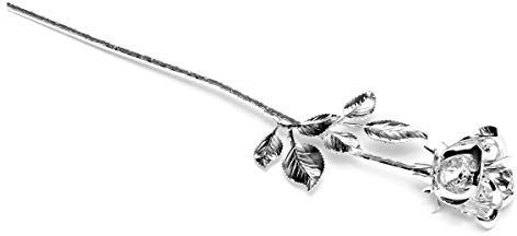 Brillibrum Design Metall Rose versilbert mit österreichischem Kristallglas Dekorose Liebesgeschenk Hochzeit Geschenk Dekoblume Forever Rose Silver langstielig Rosen-Blume (Silber)