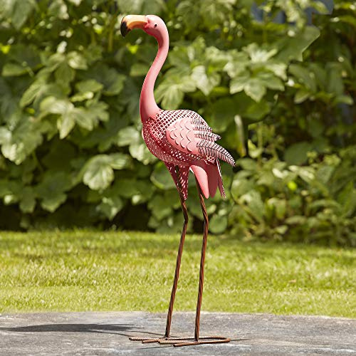 Garden Gear Metal Flamingo Ornament, Bird Statue, Outdoor Painted Sculpture for Pathways, Patios & Borders, Height 61cm