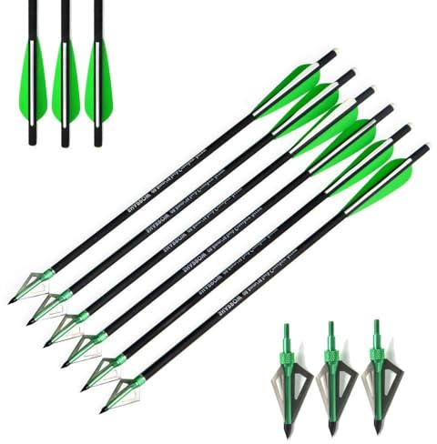 AMEYXGS 6pcs Armbrustbolzen Mixed Carbon Armbrust Pfeile 16 17 18 20 22 für Armbrust Jagd und Bogenschießen Praxis (Grün, 16)
