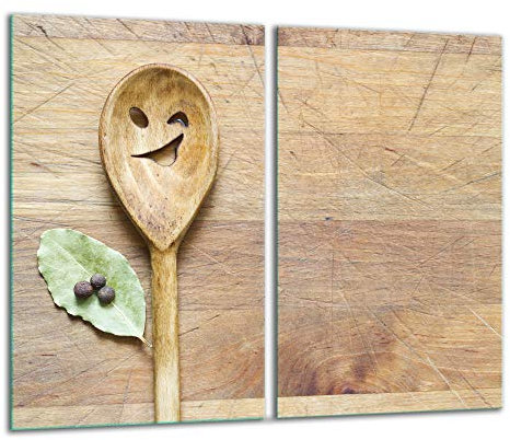 TMK | Herdabdeckplatten 2 Teilig 2x30x52 cm Ceranfeldabdeckung Küche Elektroherd Induktion Herdschutz Spritzschutz Glasplatte Schneidebrett Holz