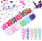 Kalolary 12 color 3D Butterfly Nail Art Glitter Sequins, Holographic Nail Foil Debris Splarkly Laser Coloful Butterfly Nail Sequin Paillettes, for Women Nail Art Decoration