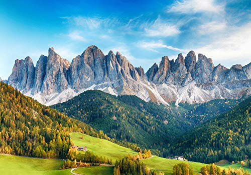 wandmotiv24 Fototapete Landschaft Berge Wald Bäume, M 250 x 175 cm - 5 Teile, Wanddeko, Wandbild, Wandtapete, Gebirge Dolomiten M6187