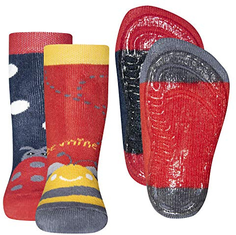 EWERS 2er Pack Biene Marienkäfer Stoppersocken SoftStep, Antirutschsohle für Mädchen, MADE IN EUROPE, Kindersocken, Anti-Rutsch, ABS