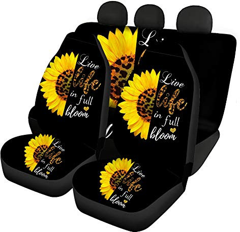 Wanyint Leoparden-Sonnenblumen-Motivationszitate, 4-teiliges Autositzbezüge, komplettes Set – Universal-Autositzschoner für Vorder- und Rücksitz, passend für die meisten Autos, LKWs, Vans, SUVs