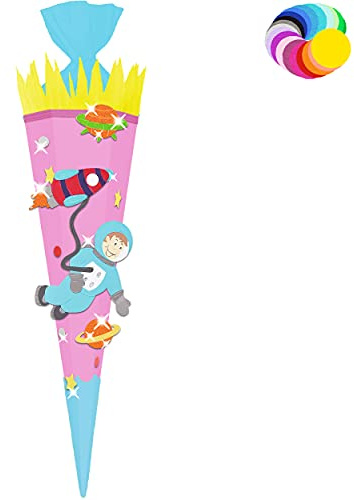 alles-meine.de GmbH Bastelset - Schultüte Farbe & Größe wählbar 70/85 / 100 cm - Astronaut & Rakete - Farbe frei wählbar - Bastelschultüte - Zuckertüte zum selber Basteln B..