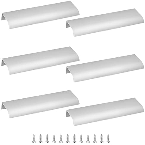 Cjueiom 6 Stück verdeckte Küchenschrankgriffe, 128 mm Lochmitte, versteckte Schubladengriffe, Griffkantenzug, unsichtbarer Türknauf für Kleiderschrank (150 mm Gesamtlänge, Silber)