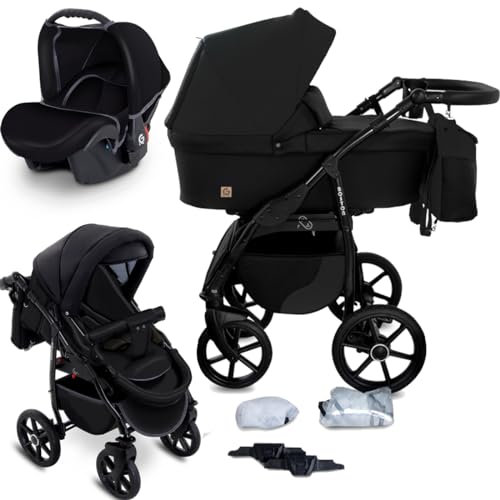 GaGaDumi Boston Passeggino Trio 3 in 1 - Carrozzina Passeggino e Seggiolino Auto Sistema di Viaggio Completo per Neonato e Bambino Leggero e Compatt Include Accessori Nero