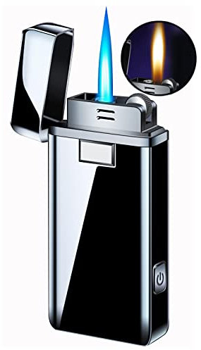 Jet Torch Cigar Lighter, Soft/Jet Flame Switchable Cigarette Lighter with Flame Adjustable, Refillable Butane Lighter with LED Flashlight, Great Gift for Man, Birthday, Christmas