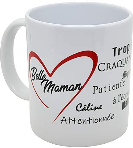 Kalféa Mug Amour je t'aime belle maman avec coeur et compliments offrir tasse céramique Qualité Idée Cadeau Originale belle mère Famille Parent anniversaire noel fete 325ml