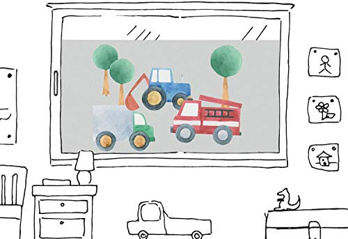 GRAZDesign Fensterfolie Kinderzimmer für Jungen, Autos und Feuerwehr, Blickdicht 57cm - 110x57cm