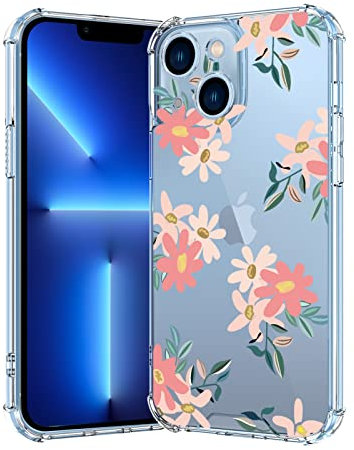 Jefonha Kompatibel mit iPhone 13 Pro Max 6,7 Zoll Crystal Clear Schutzhülle Leicht Weich Verstärkung Stoßfest Cover Niedlich Gelb Rosa Blume