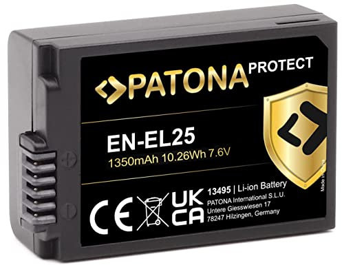 PATONA Protect V1 Batterie EN-EL25 (1350 mAh) avec capteur NTC et boîtier V1 - Compatible avec Nikon Z30 Z50 Z FC