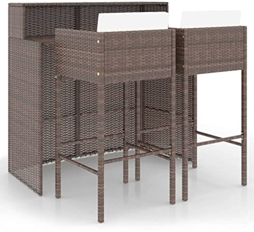 vidaXL Gartenbar Set 3-TLG. mit Kissen Theke Bar Tresen Gartentheke Bartisch Stehtisch Barhocker Barstuhl Gartenmöbel Poly Rattan Braun
