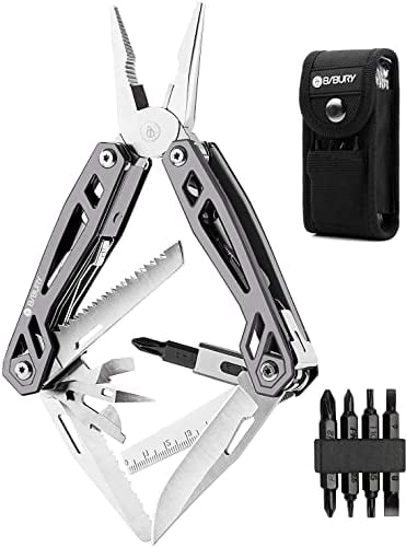 BIBURY Multitool Pliers, Titanium Plating 21 in 1 Multi-Purpose Pocket Pliers, 420 Durable Stainless Steel Multi-Plier Multi-Tool for Camping, Outdoor, Repairing and Hiking, Gifts for Men